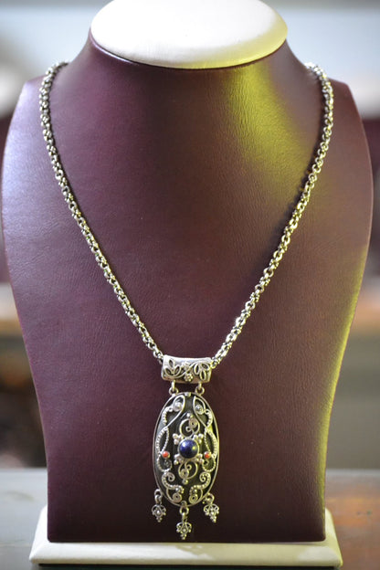 Ebony & Lapis Silver Filigree Necklace