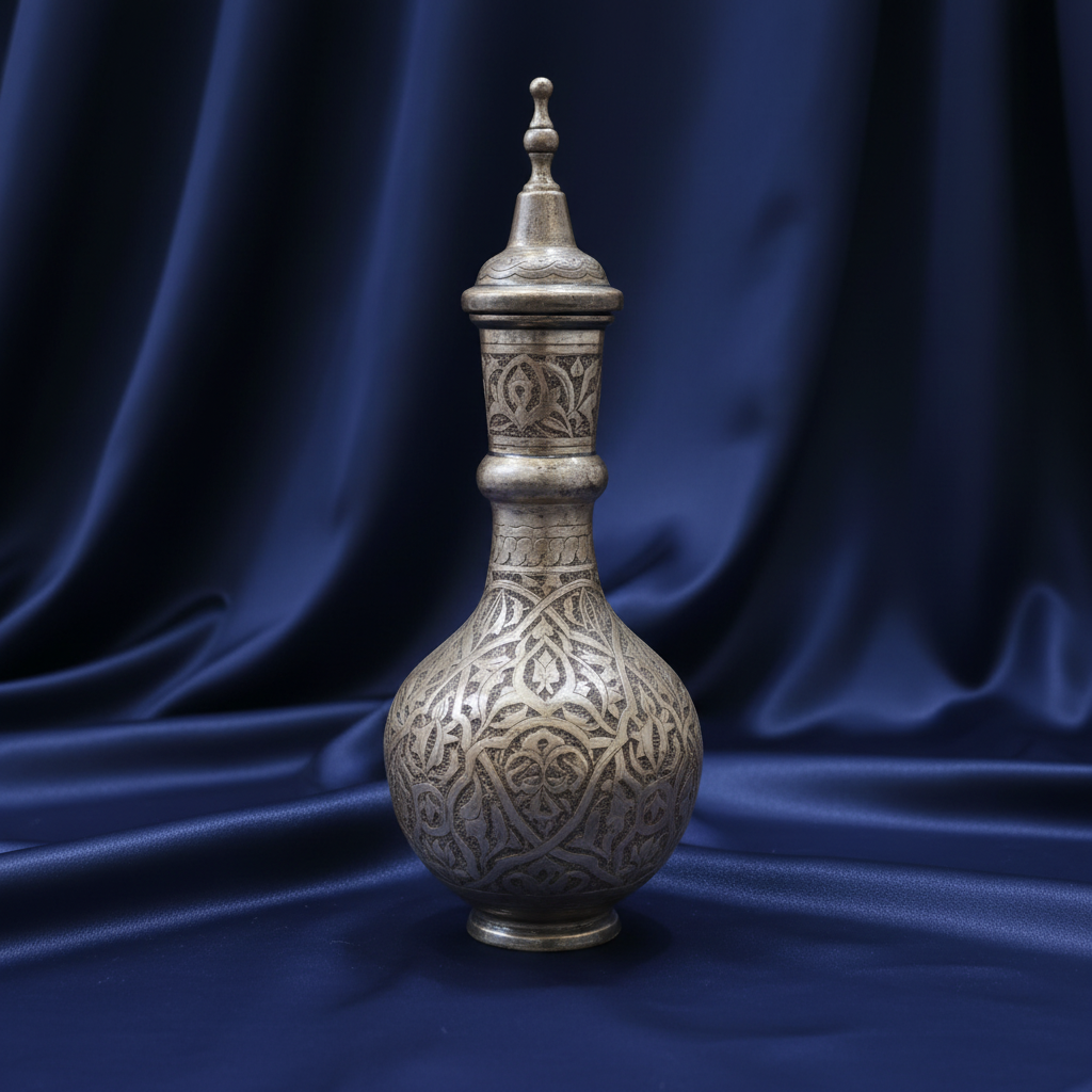 Silver Rosewater Sprinkler — real photo on navy silk
