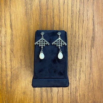 Marcasite & Mother of Pearl Drop Earrings