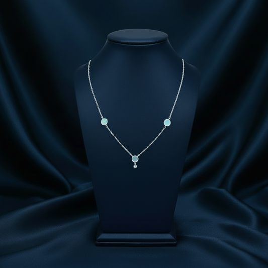 Aqua Cabochon Station Necklace - Square