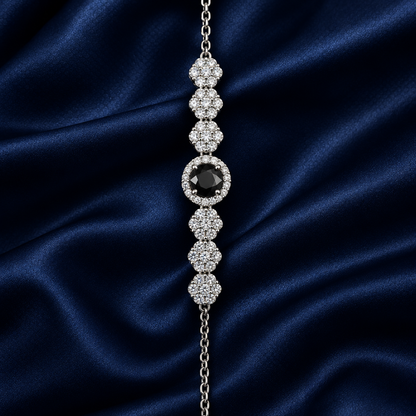 Black gemstone bracelet, close-up
