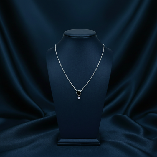 Black Onyx Diamond Drop Necklace - Square