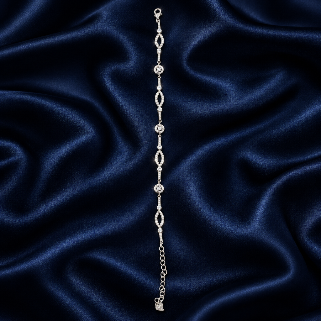 Bracelet, no stone, full shot on navy silk