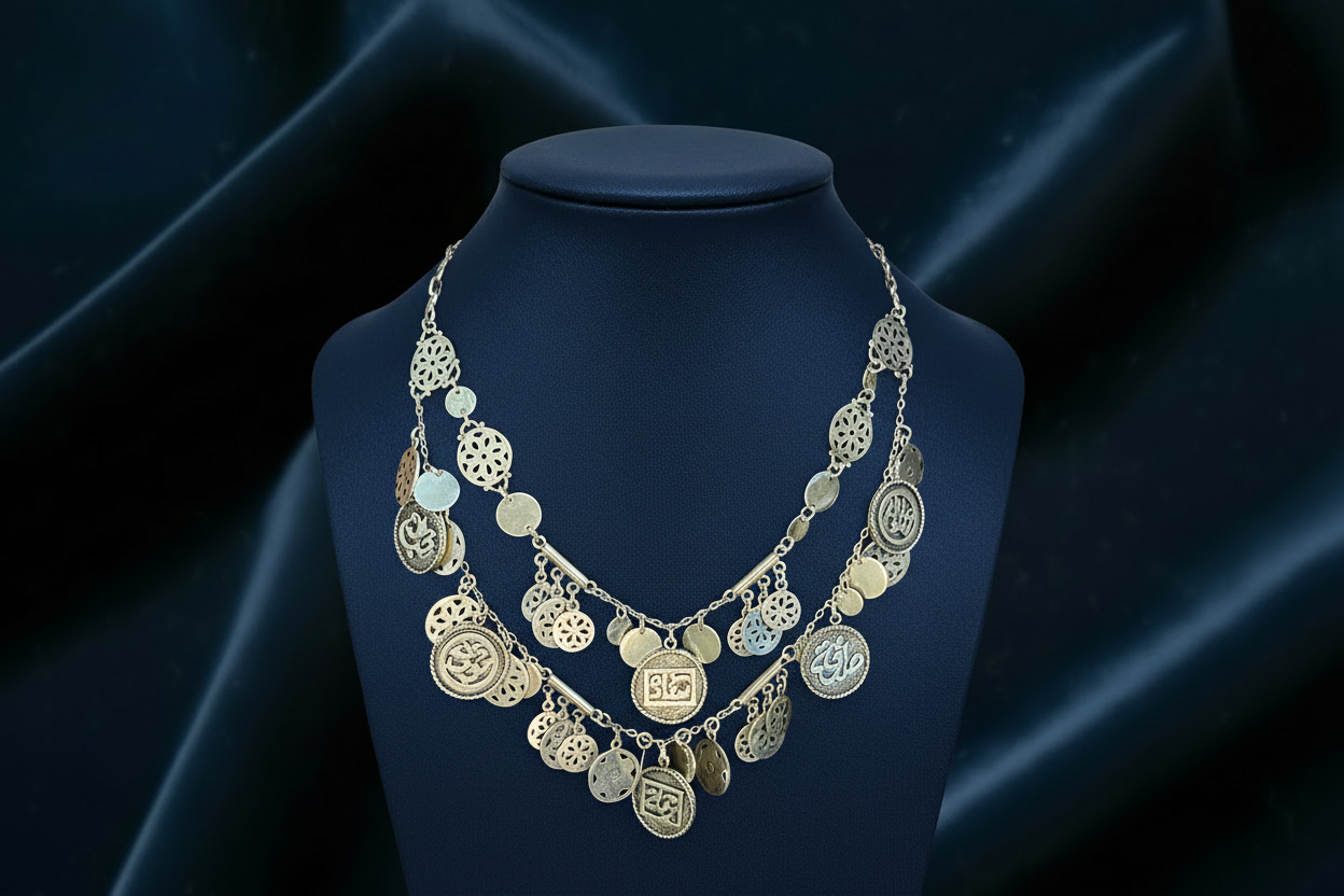 Coins Necklace with Same Stand as Single Ankh