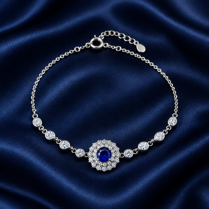 Round Zircon Halo Chain Bracelet, closed loop showing clasp
