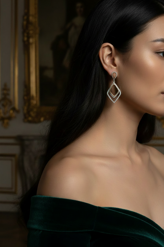 Ruby & Marcasite Teardrop Earrings on model