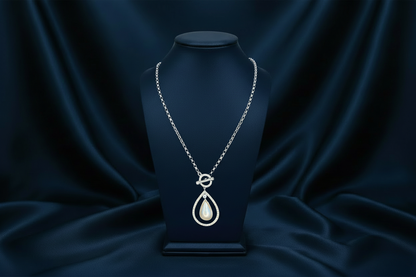 Mother Pearl Necklace on Navy Velvet Bust