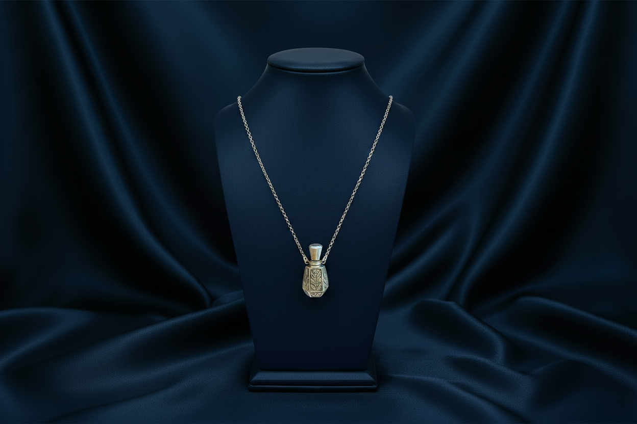 Silver Perfume Bottle Pendant - Bust