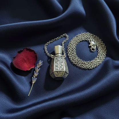 Silver Perfume Bottle Pendant - Flat Lay