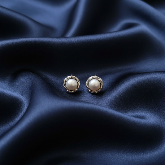 Silver Twisted Pearl Studs