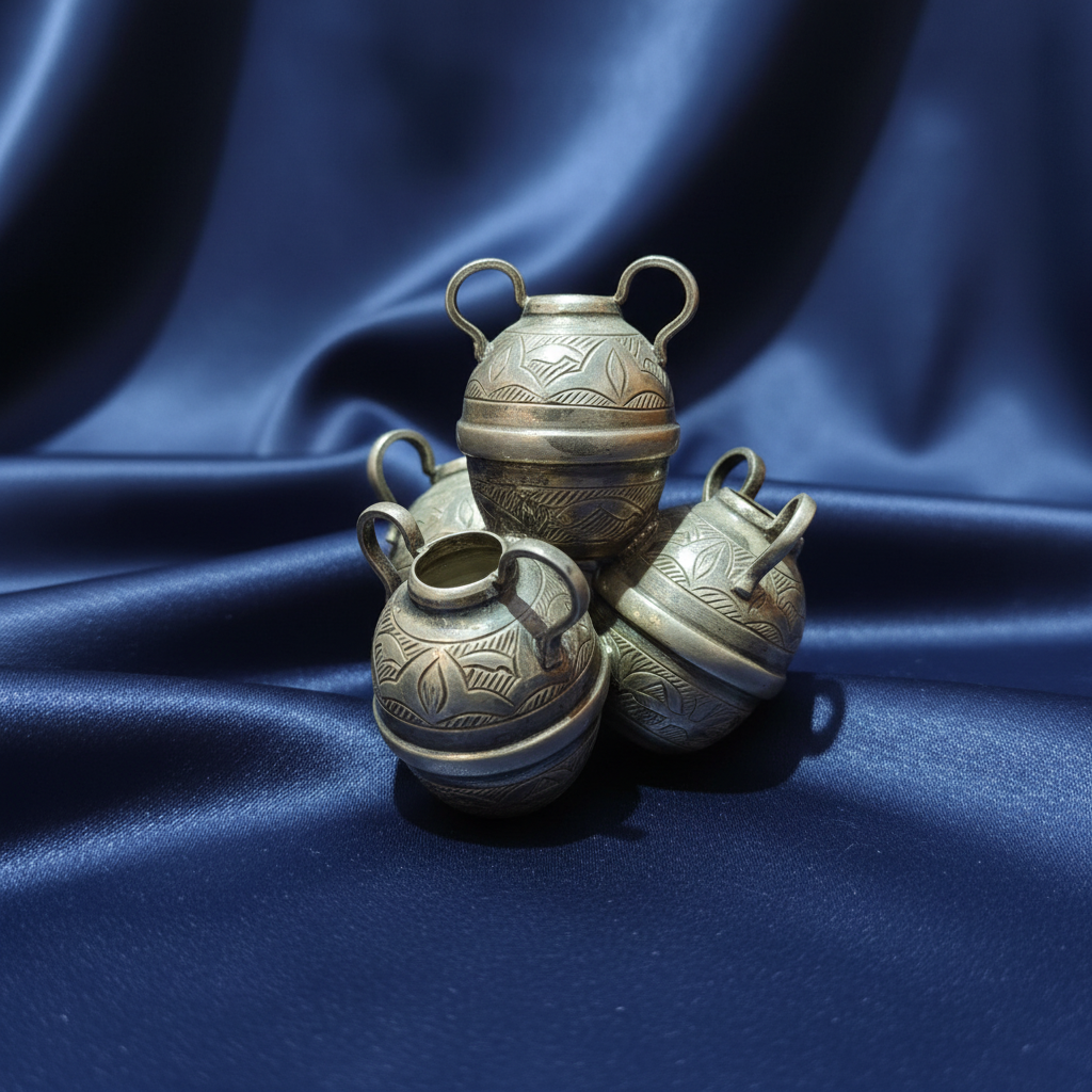 Stacked Silver Jars — Navy Silk
