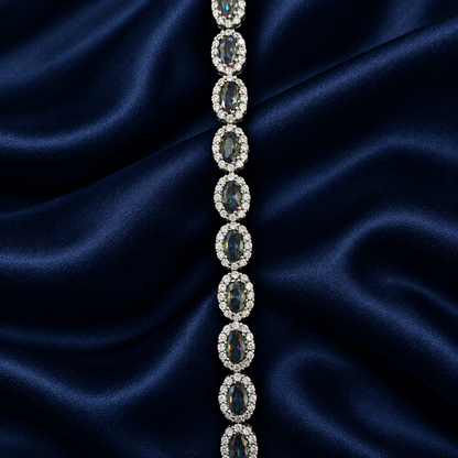 Tennis bracelet, close-up, gray mystic stones