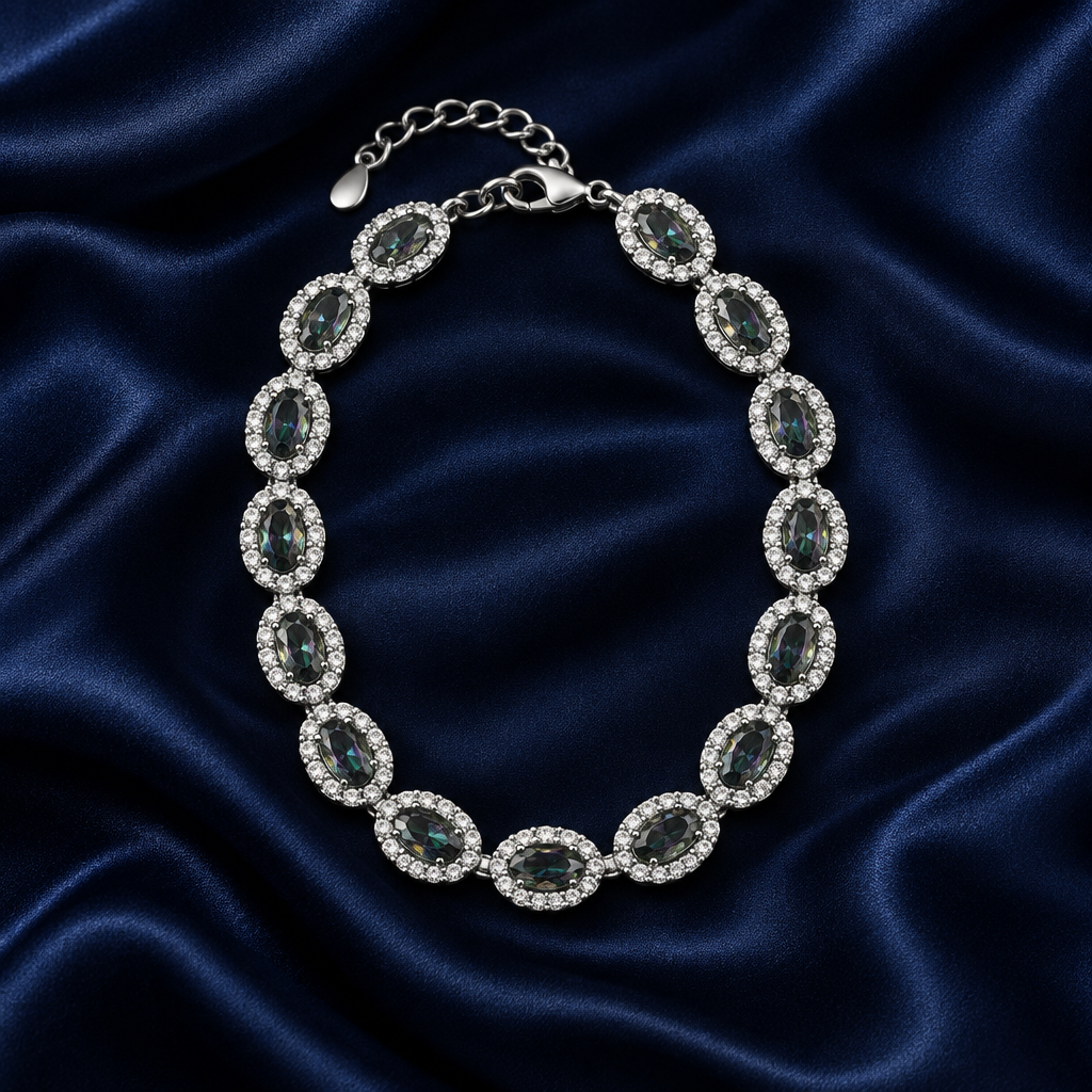 Tennis bracelet, full shot, gray mystic stones